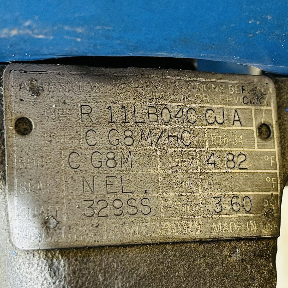 Jamesbury R11LB04C 4 in nameplate