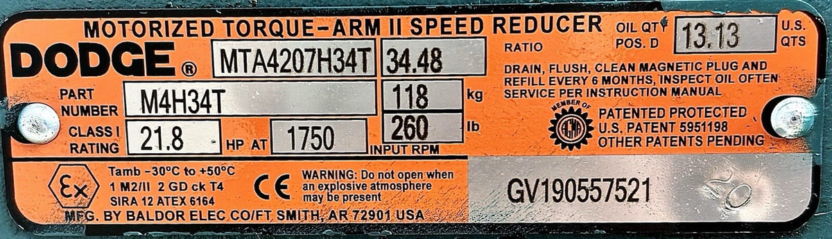 Dodge MTA4207H34T nameplate
