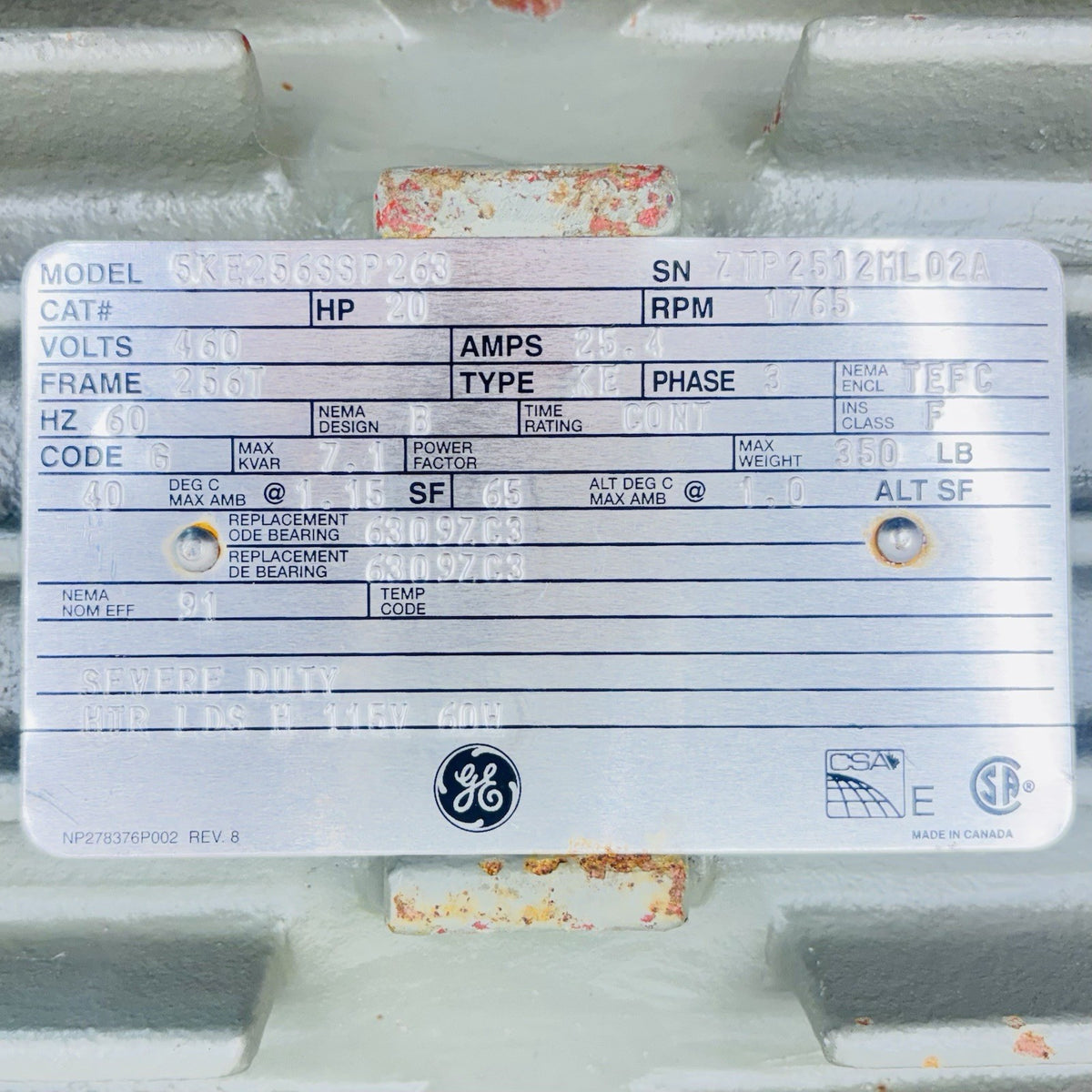 GE 5KE256SSP263 nameplate