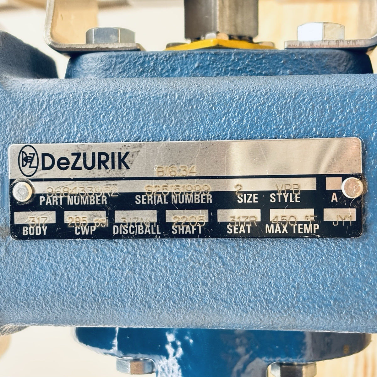 DeZURIK 9684339R2 2 in nameplate