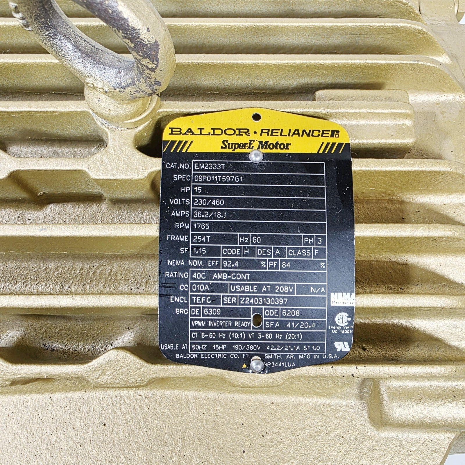 Baldor Reliance EM2333T shaft and mounting detail