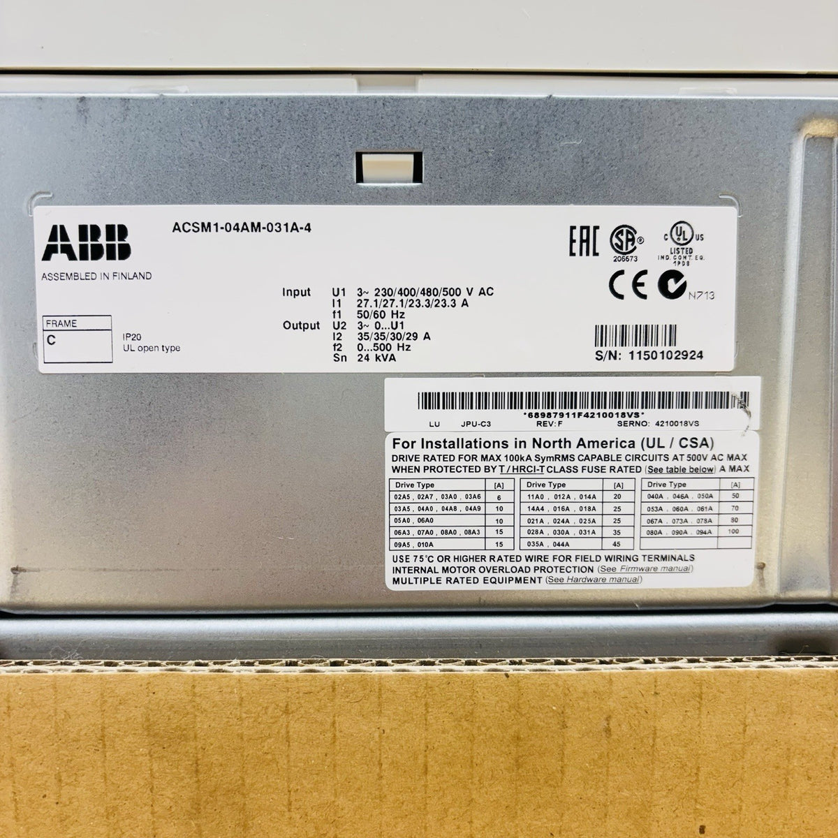 ABB ACSM1-04AM-031A-4 nameplate