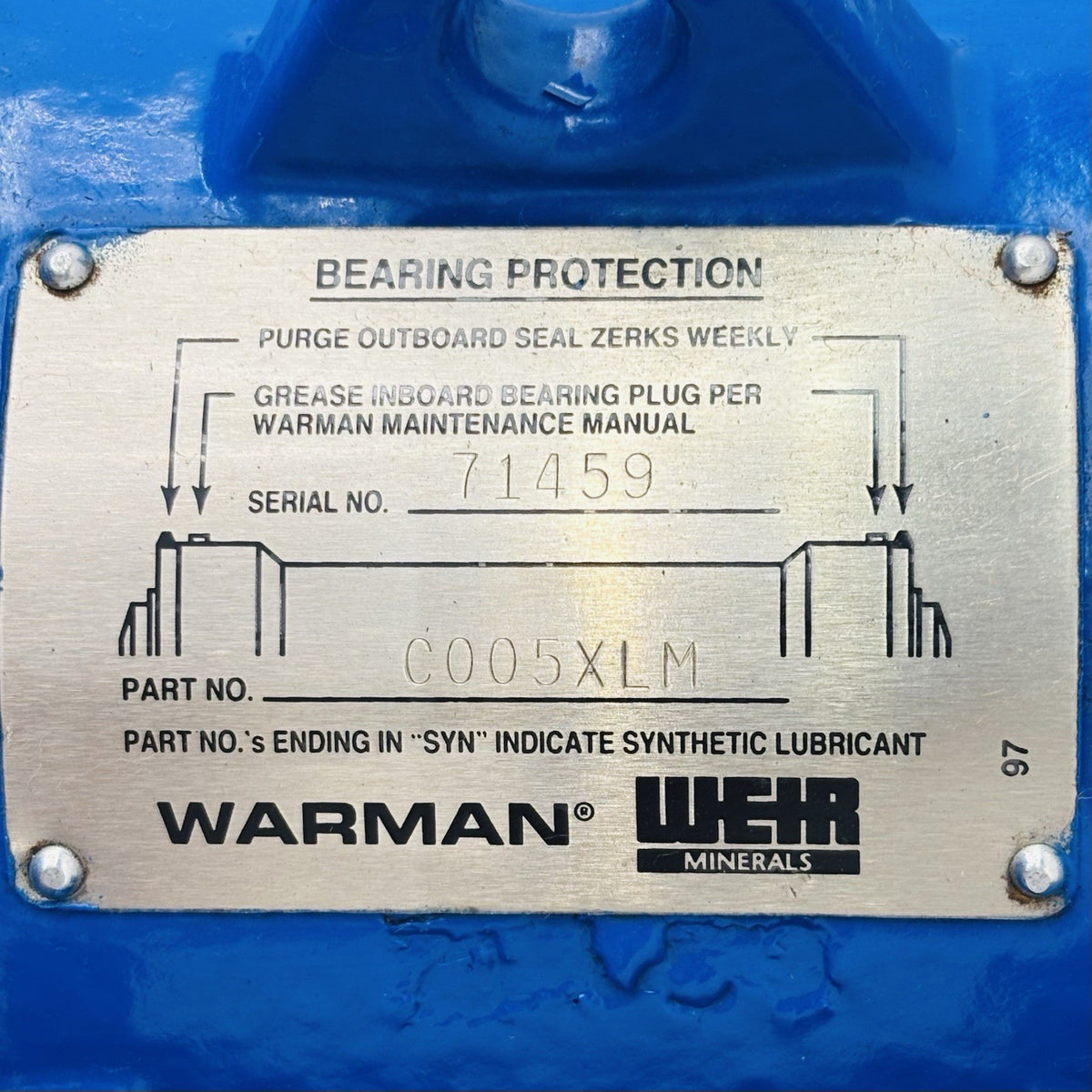 Warman XU33CCM00000000001 3x3 data tag