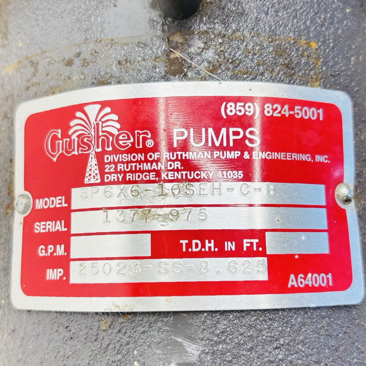Gusher SP6x6-10SEH-C-B 6x6-10 nameplate