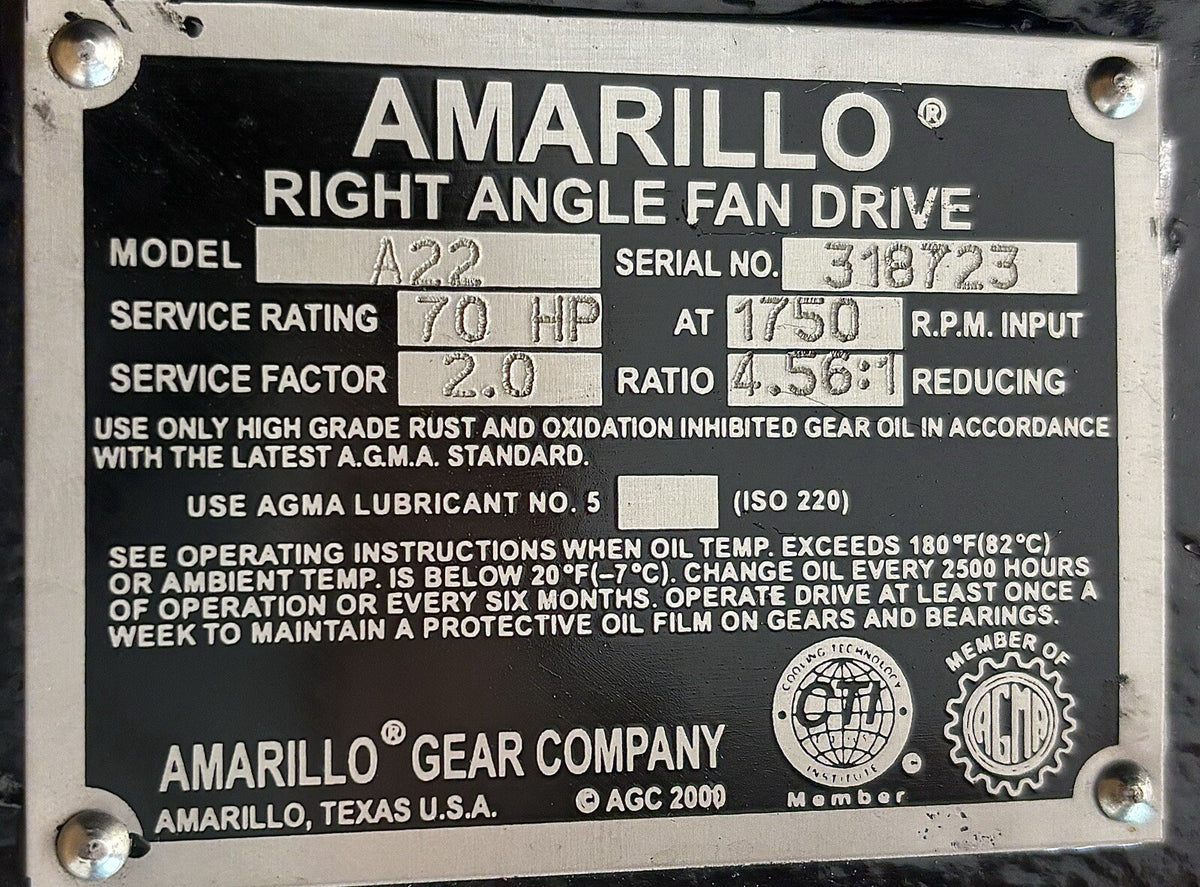 Amarillo A22 Fan Drive equipment nameplate