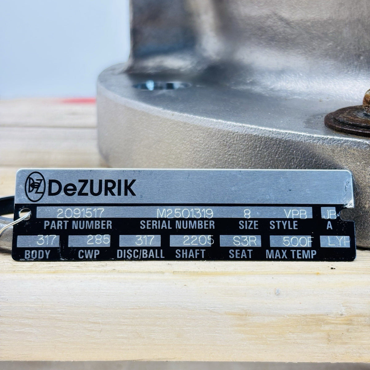 DeZURIK VPB V-Port Ball Valve equipment nameplate