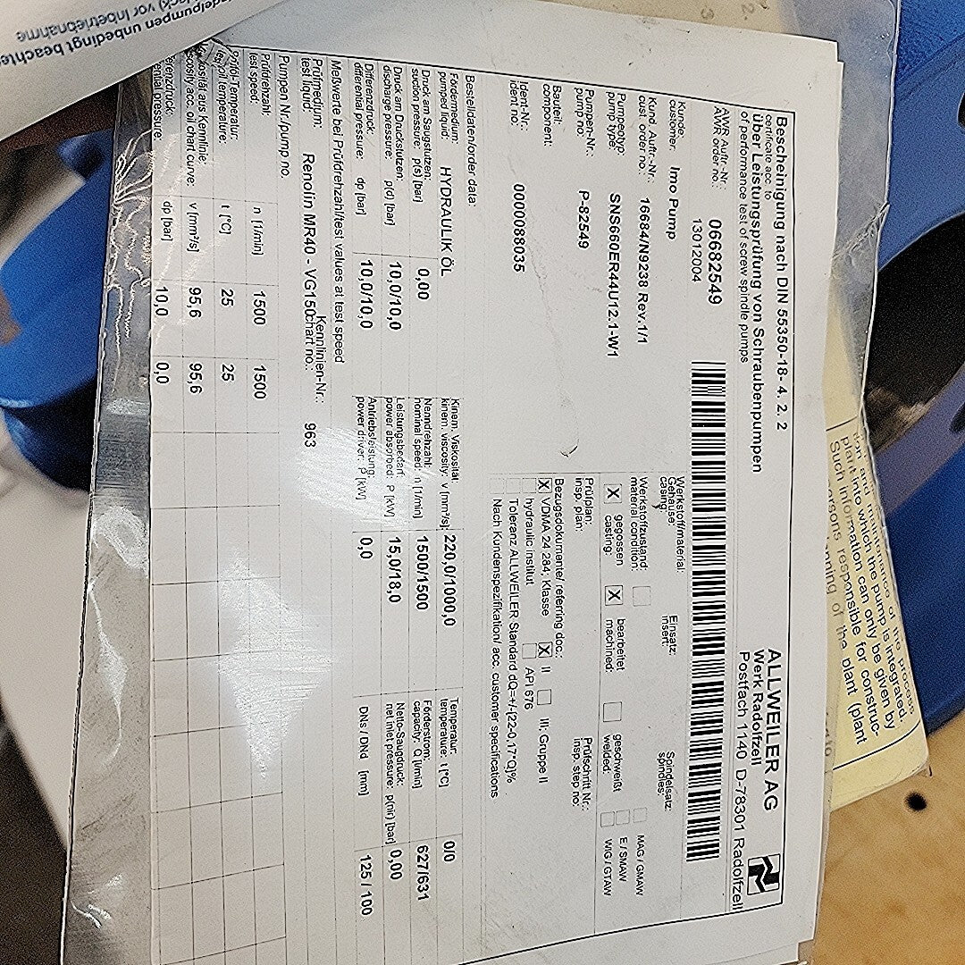 Allweiler AG 5x4 SN Series Screw Pump SNS660ER44U12.1-W1