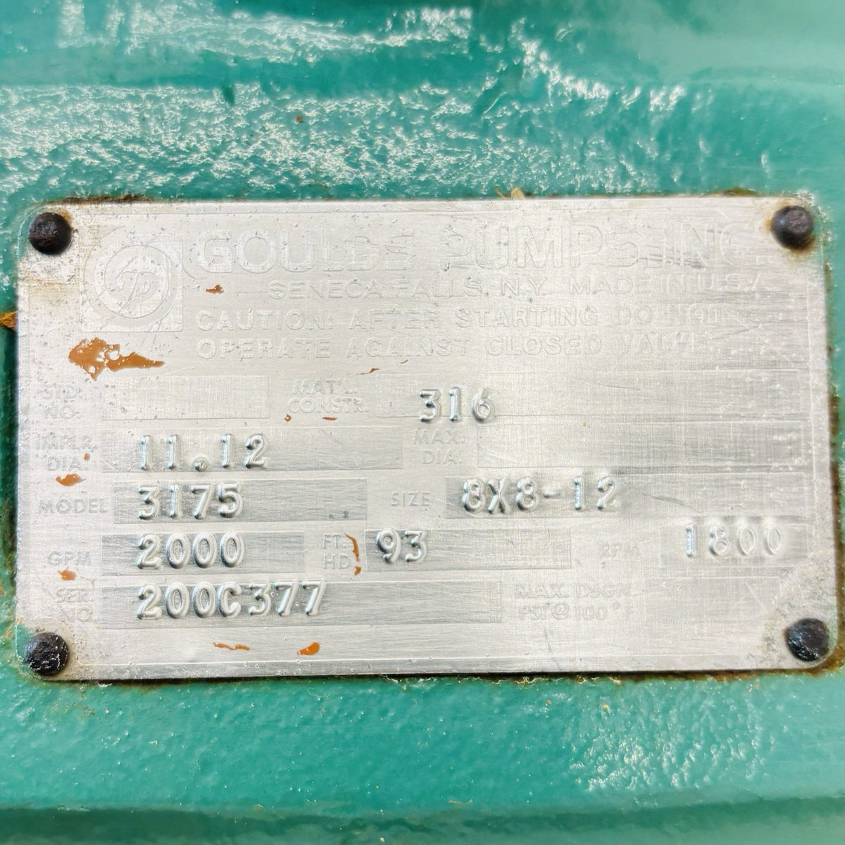 Goulds 3175 8x8-12 nameplate