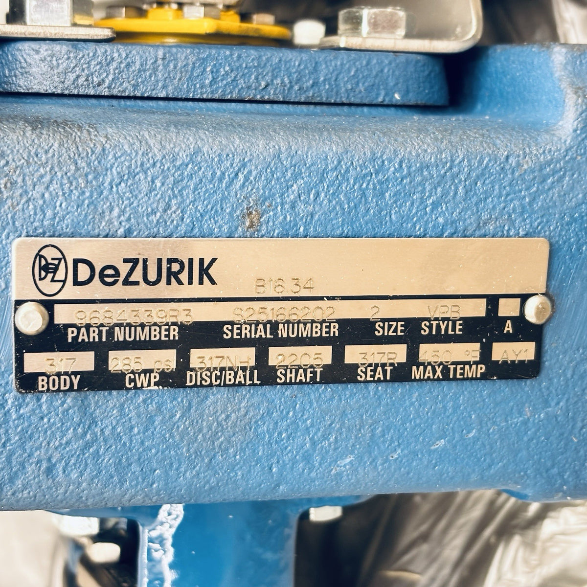 DeZURIK 9684339R3 2 in nameplate