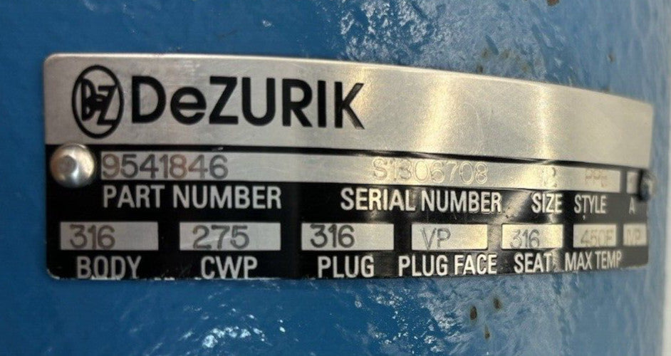 DeZURIK PPE Basis Weight Valve equipment nameplate