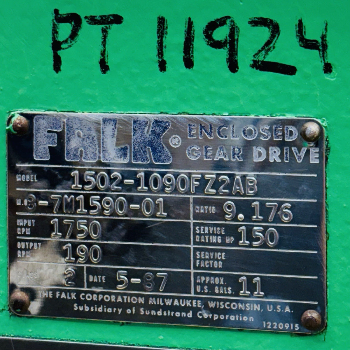 Falk 1502-1090FZ2AB nameplate