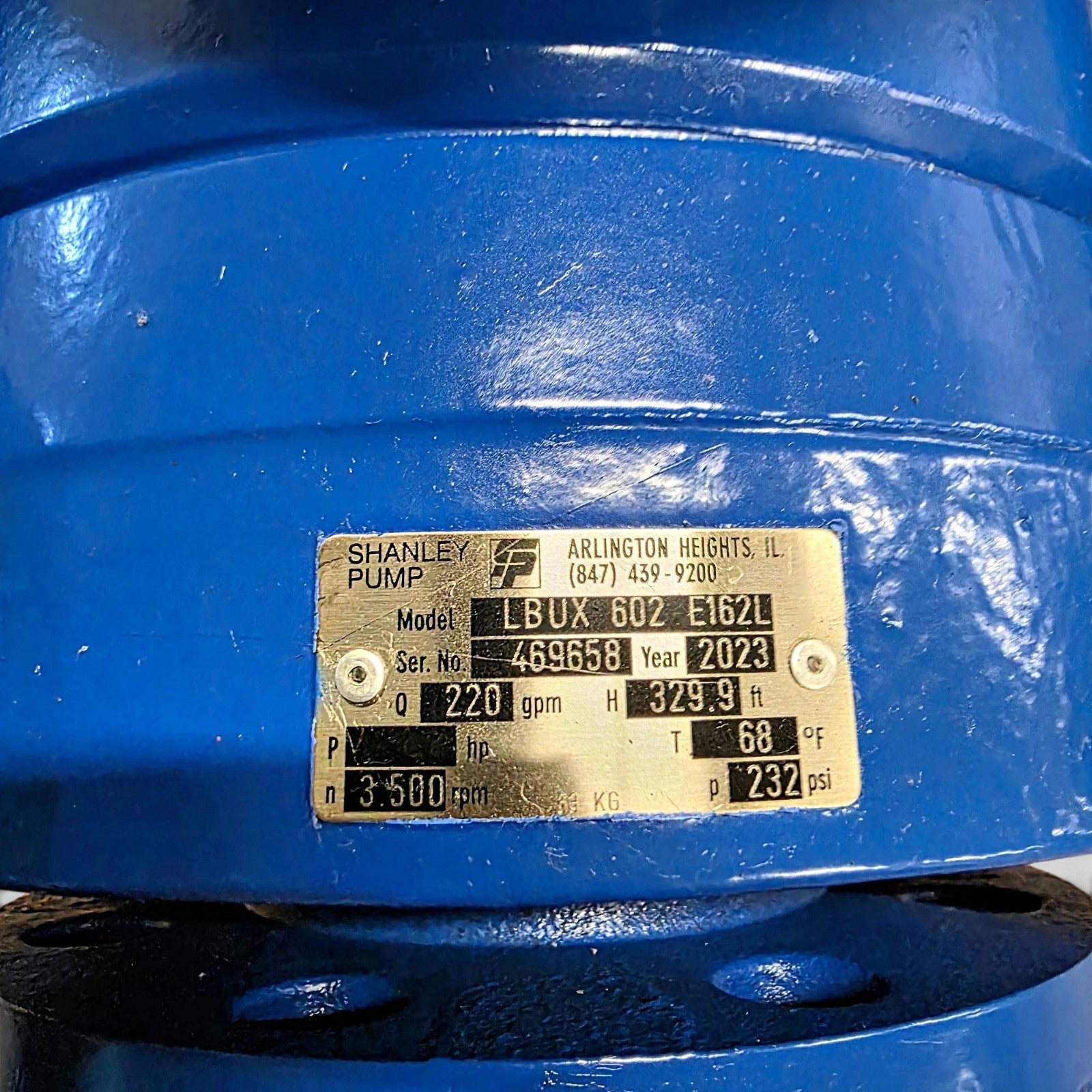 Shanley Pump LBUX 602 E162L nameplate detail