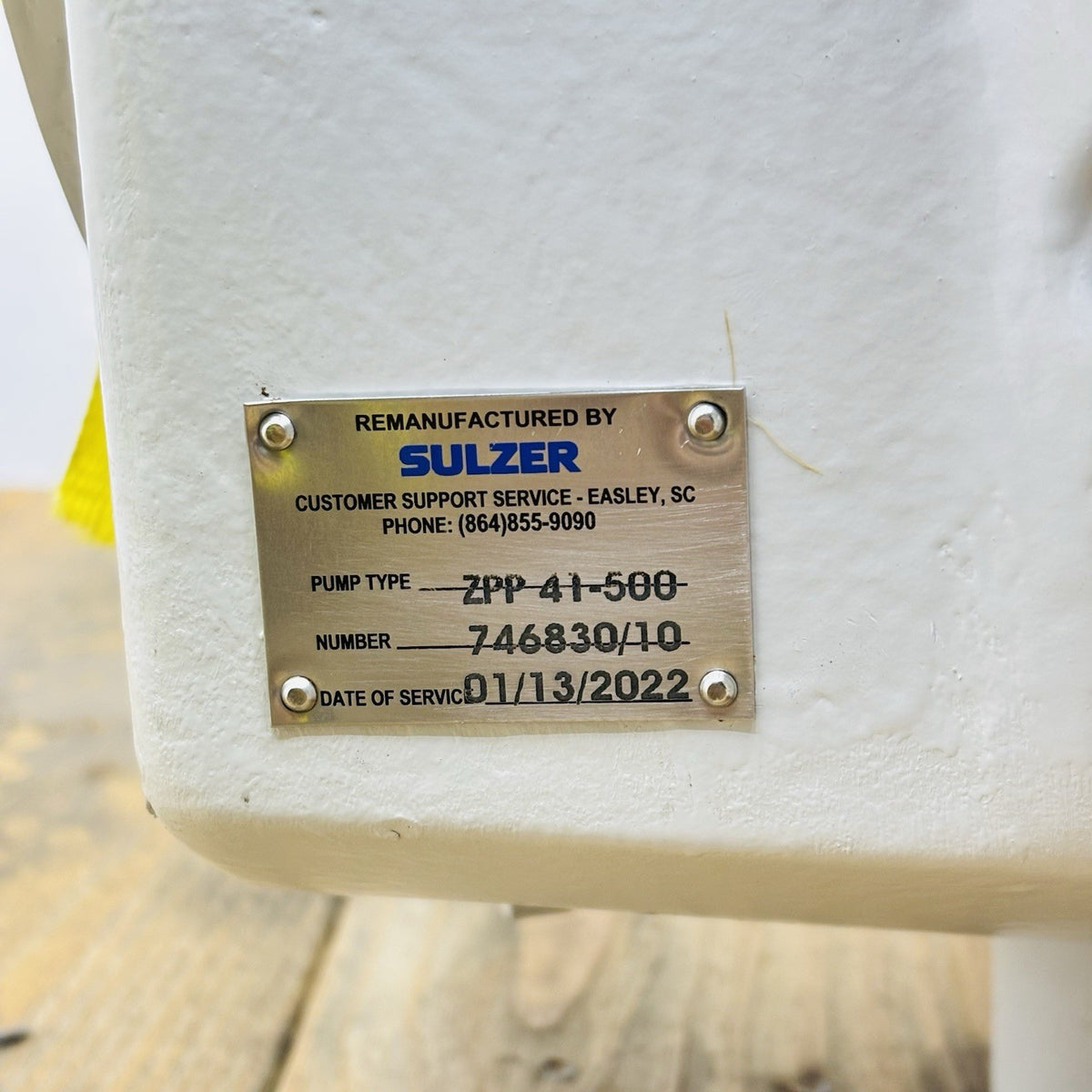Sulzer ZPP41-500 nameplate
