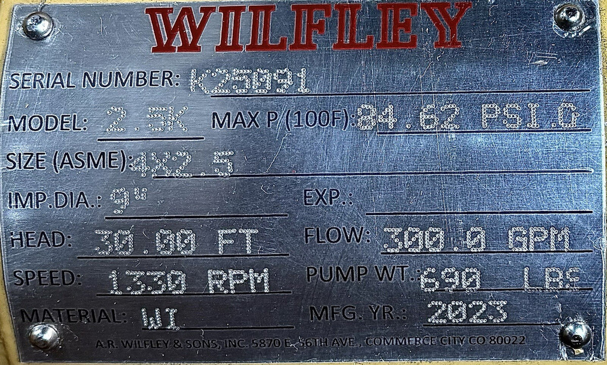 Wilfley 2.5K 4x2.5 nameplate