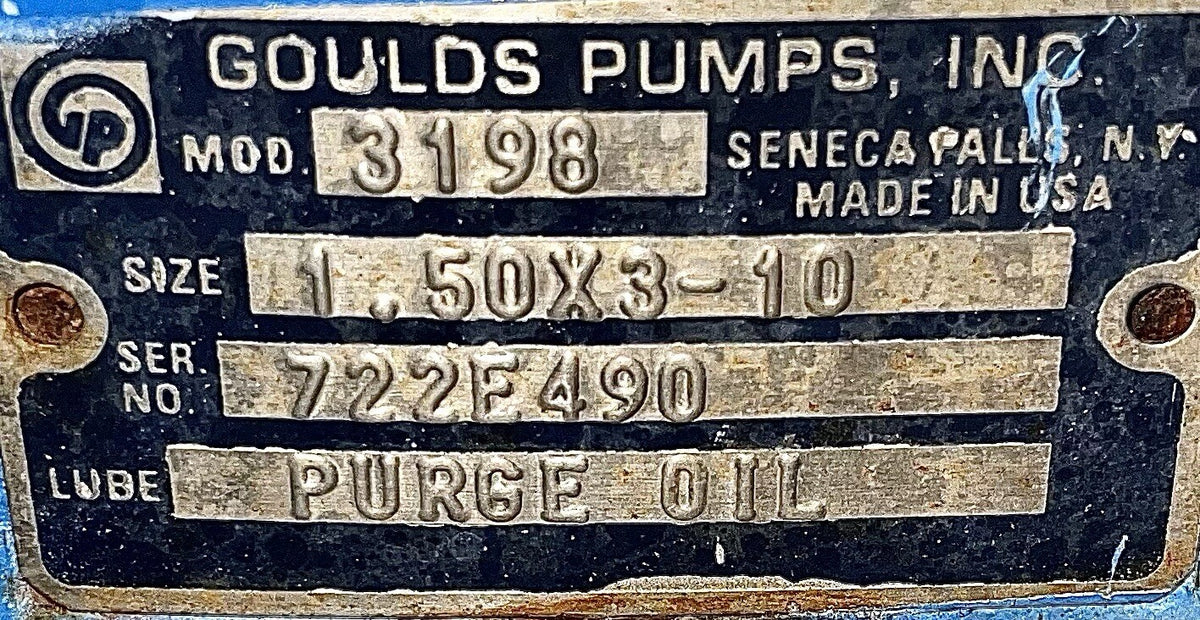Goulds 3198 MTX 1.5x3-10 nameplate