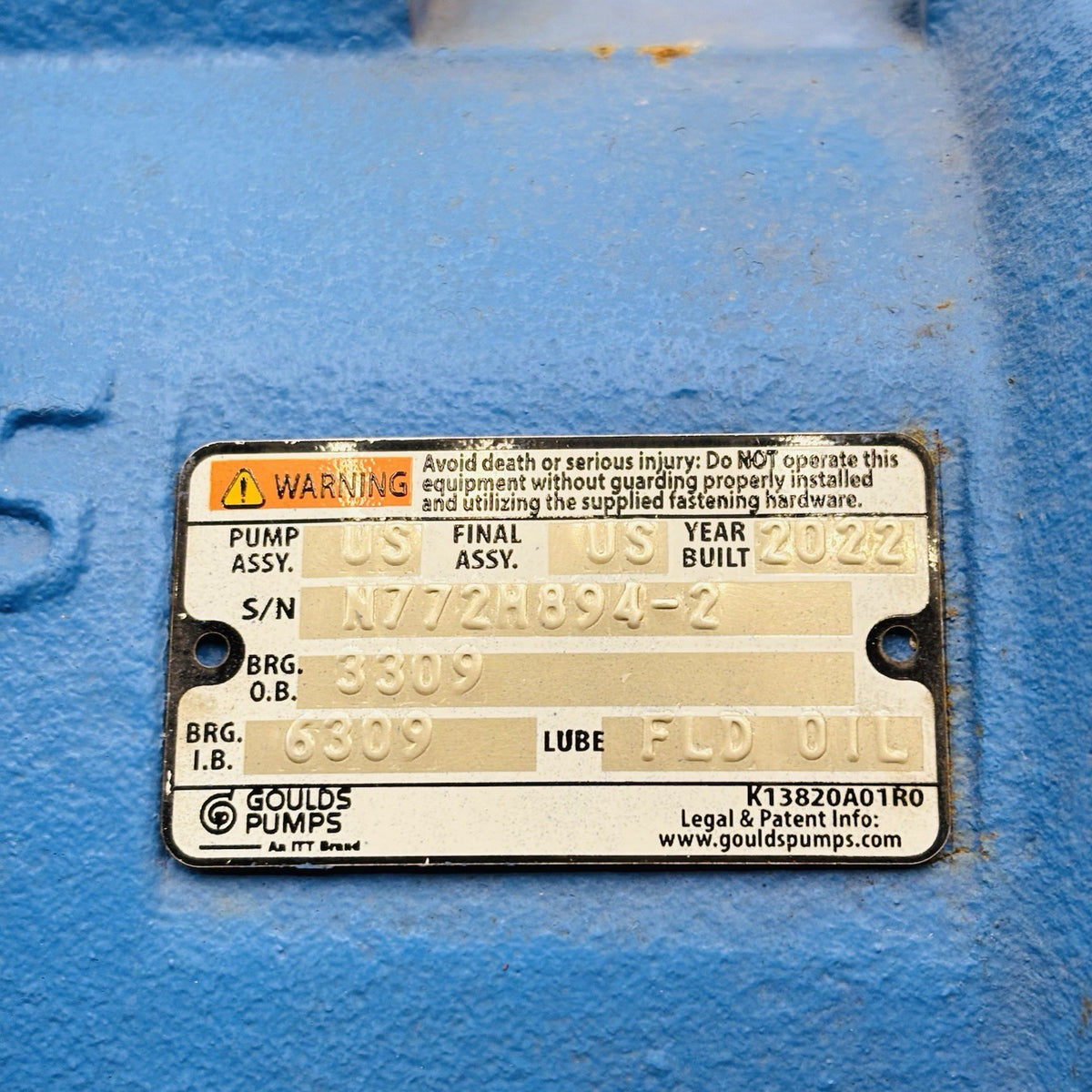 Goulds 3196 MTi 4x6-10H data tag