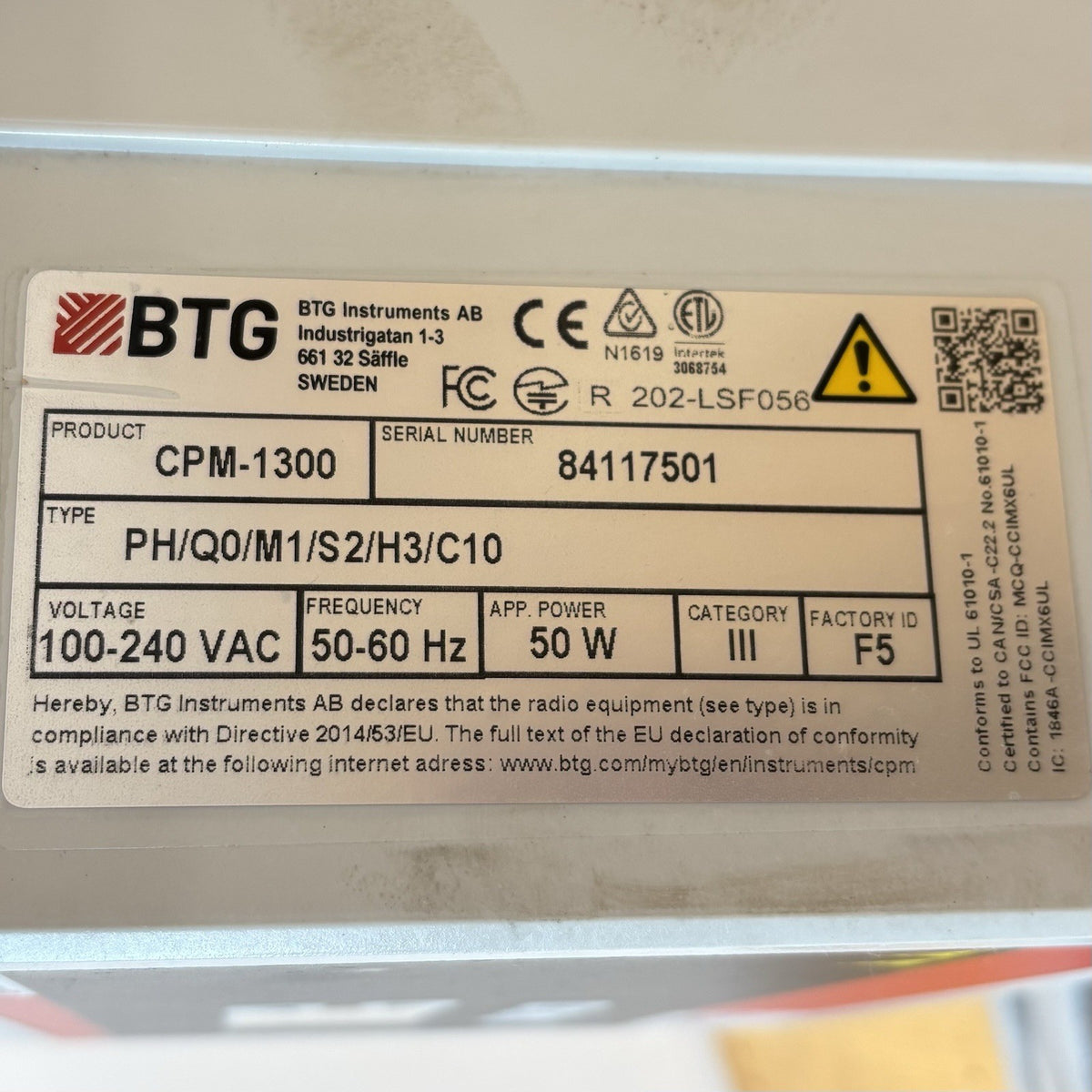 BTG MEK-3000 nameplate