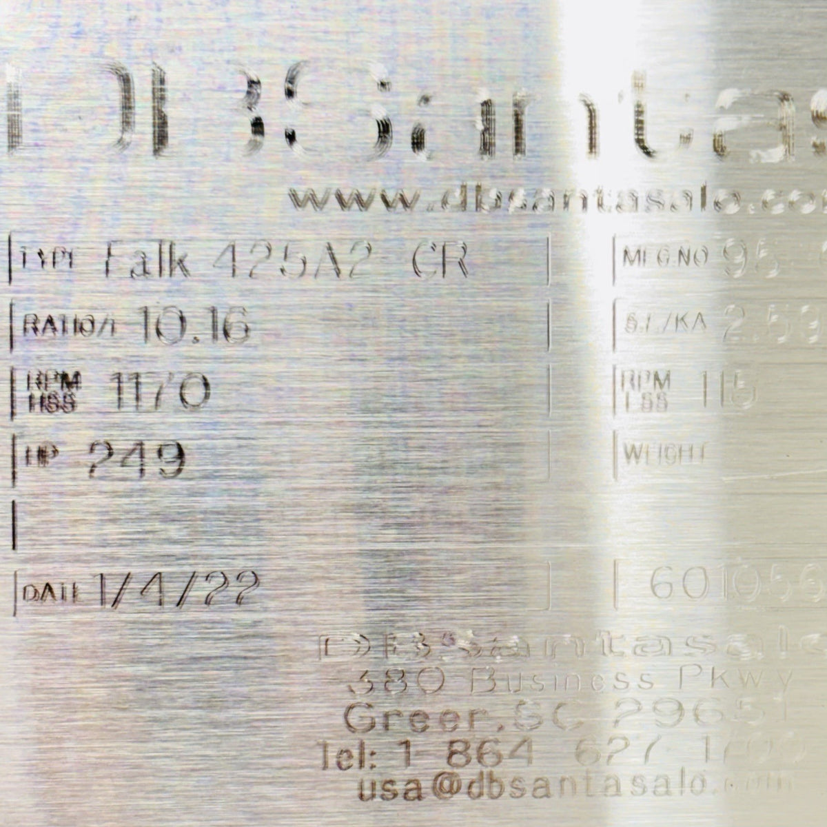 Falk 425A2-CR Gear Drive equipment nameplate