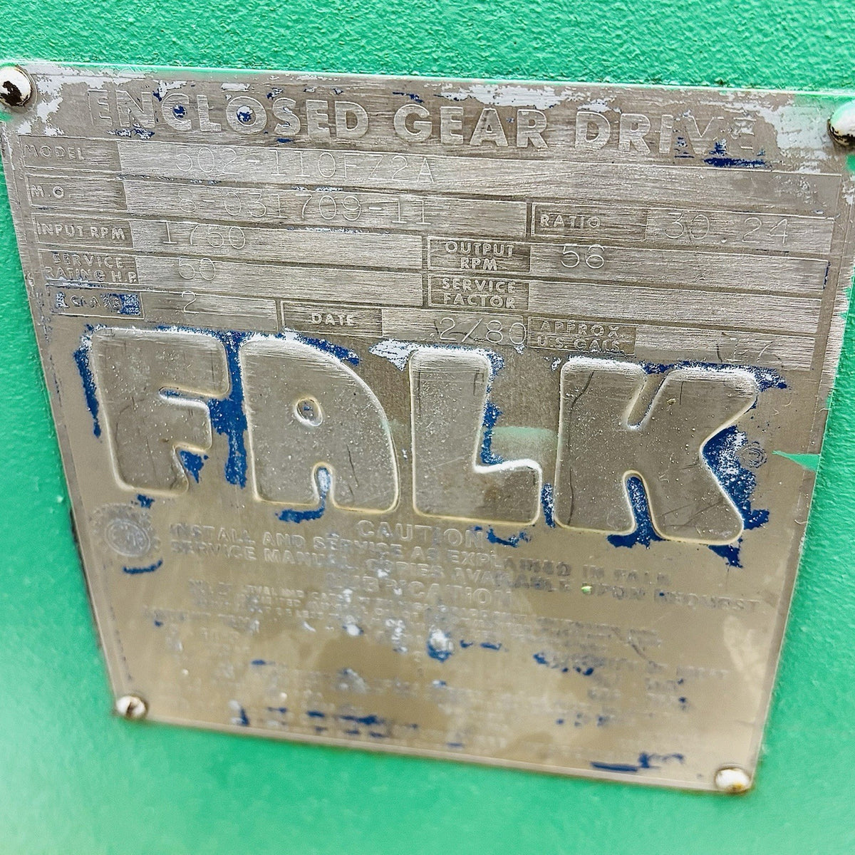 Falk 502-110FZ2A Gear Drive equipment nameplate