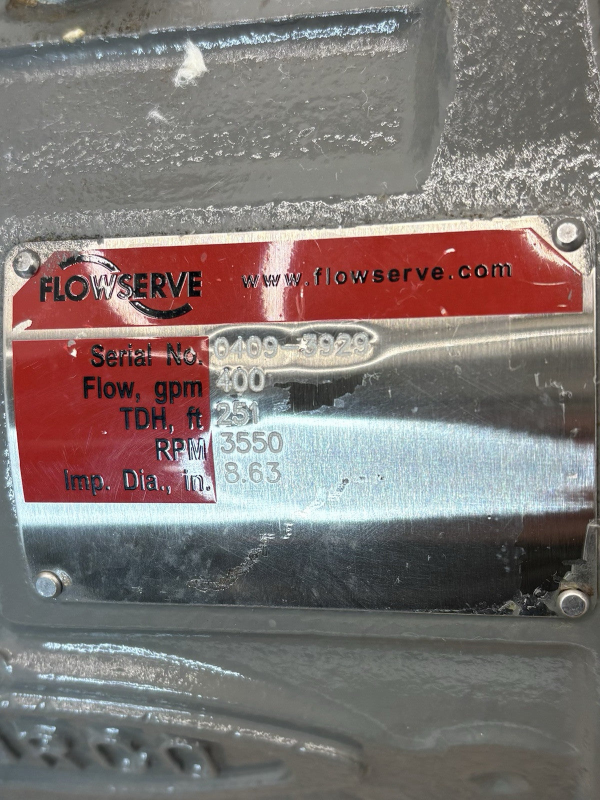 Durco MK3 STD Centrifugal Pump equipment nameplate
