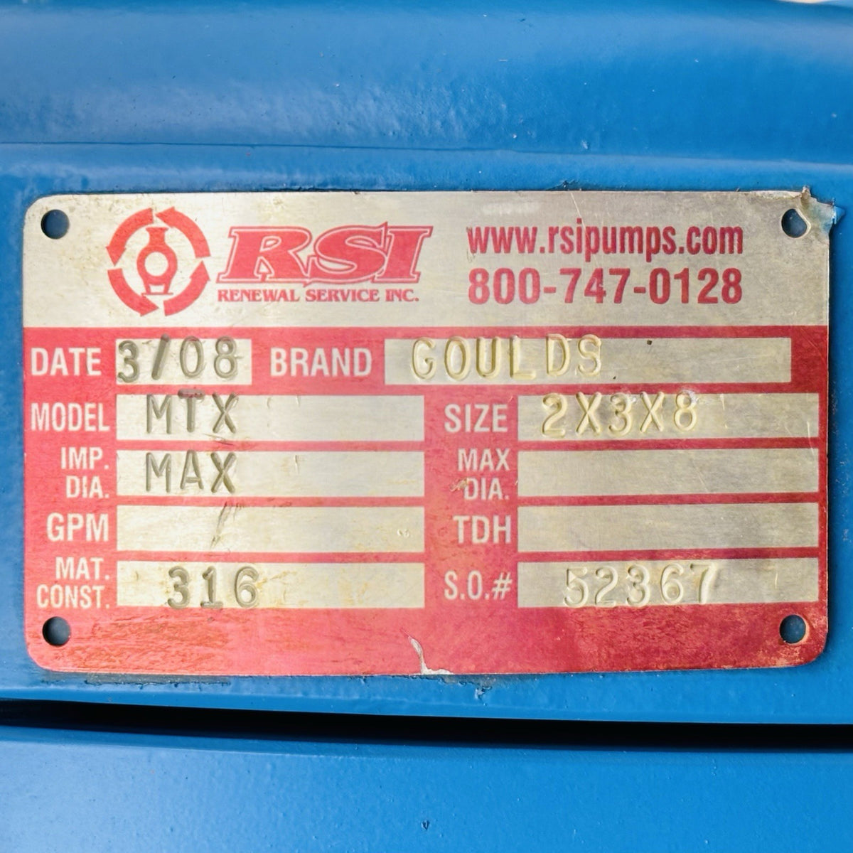 Goulds 3196 MTX 2x3-8 nameplate