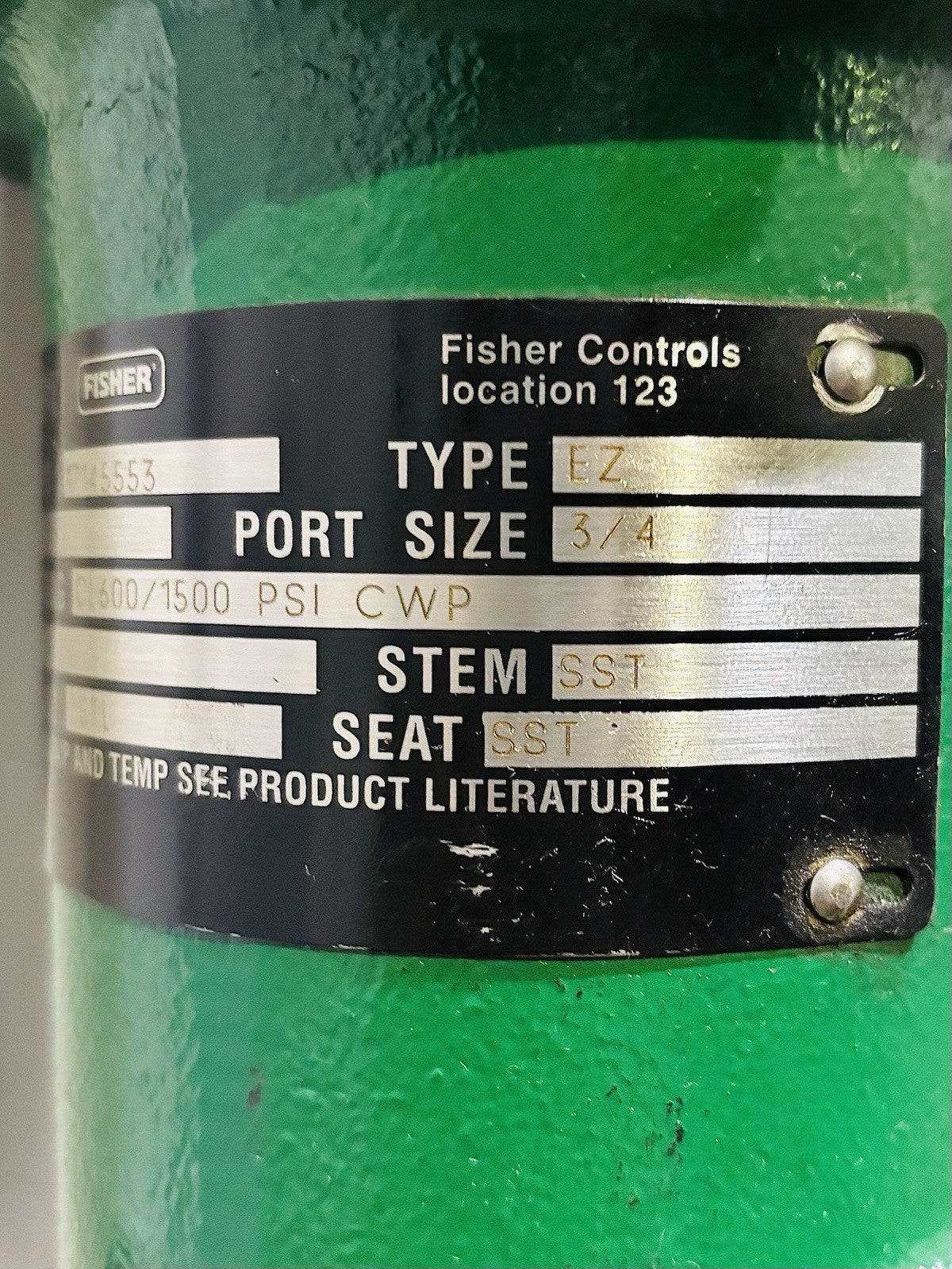 Fisher 3/4" 600# 3/4 in data tag