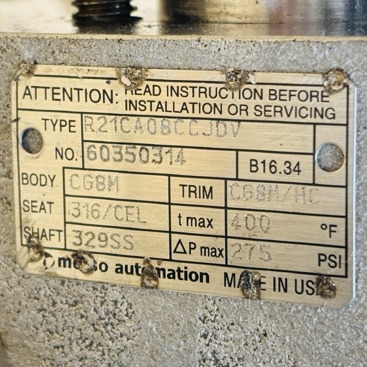 Neles R21CA0BCCJDV 8 in nameplate
