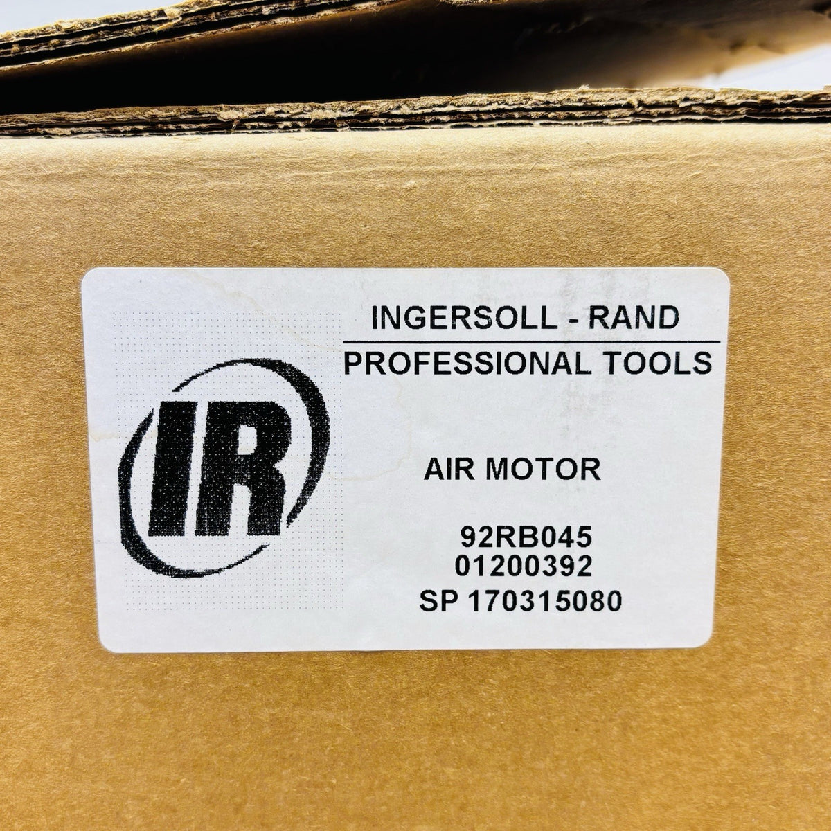Ingersoll Rand 92RB045 air motor box label with serial