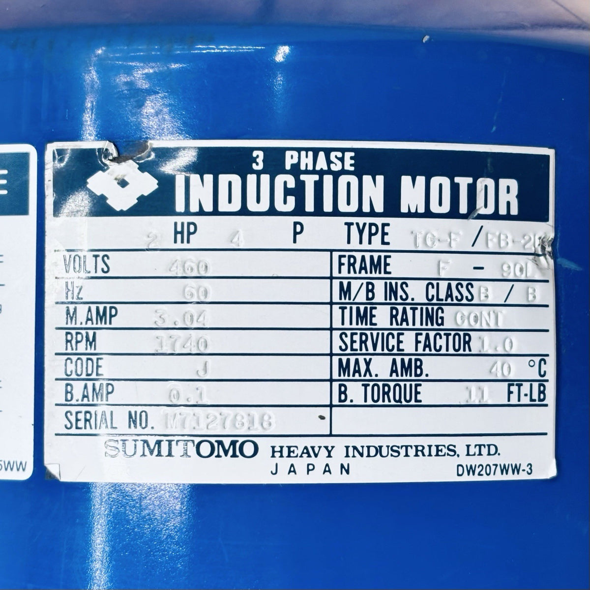 Sumitomo CHHM2-6170DA-B-273 Cyclo Drive Gearmotor equipment nameplate