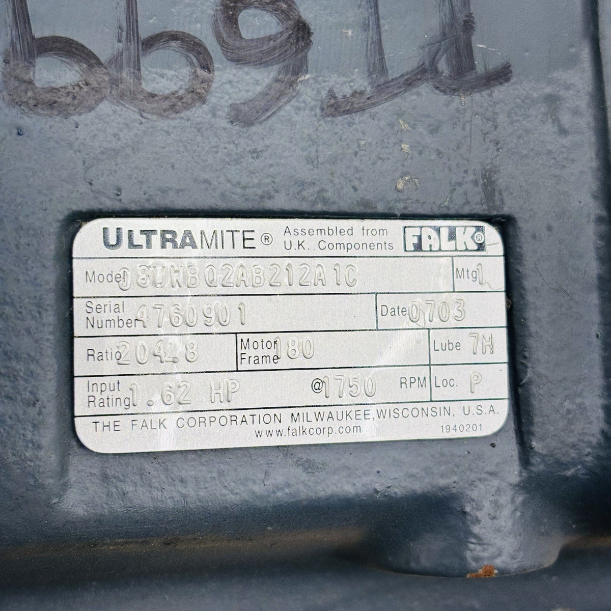 Falk 08UWBQ2AB212A1C nameplate