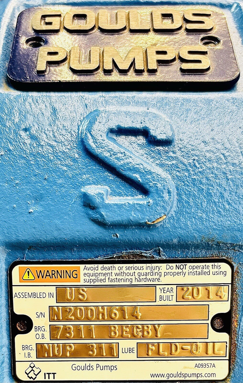 Goulds 3180S 12 in nameplate