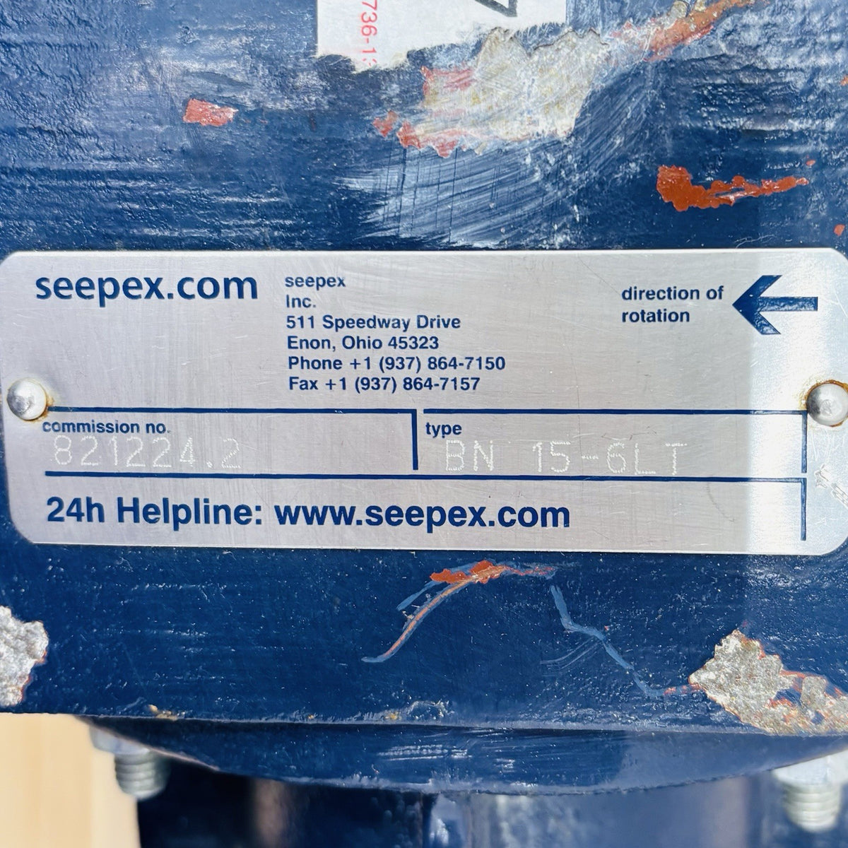 Seepex BN 15-6LT 15 nameplate