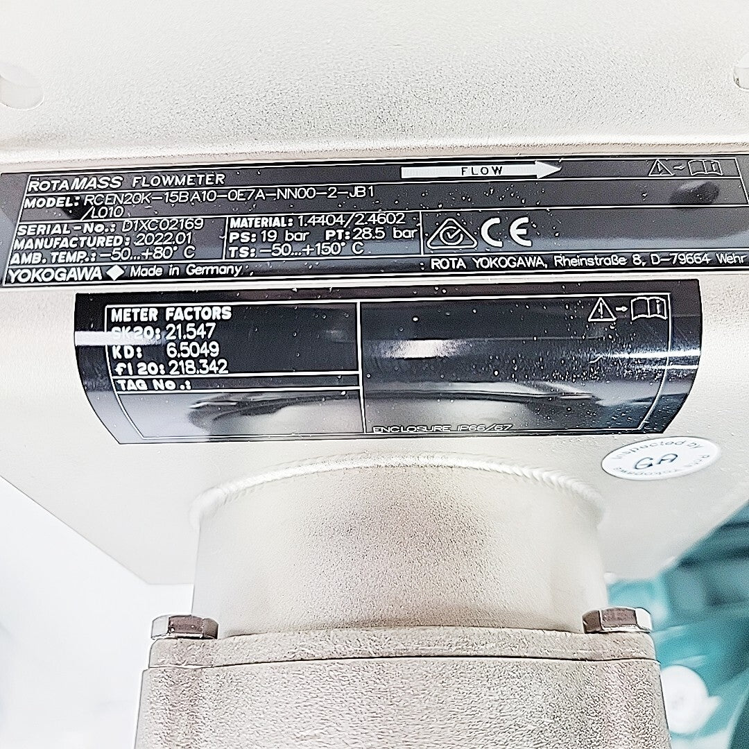 Yokogawa 1/2" CL-150 Rotamass Flowmeter RCEN20K-15BA10-0E7A-NN00-2-JB1/L010