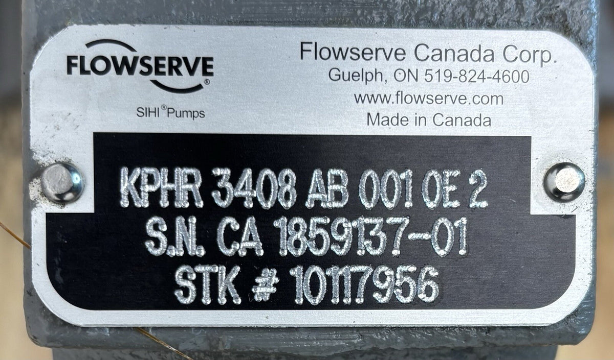 Flowserve SIHI KPHR 3408 AB 001 0E 2 Liquid Ring Vacuum Pump Compressor equipment nameplate