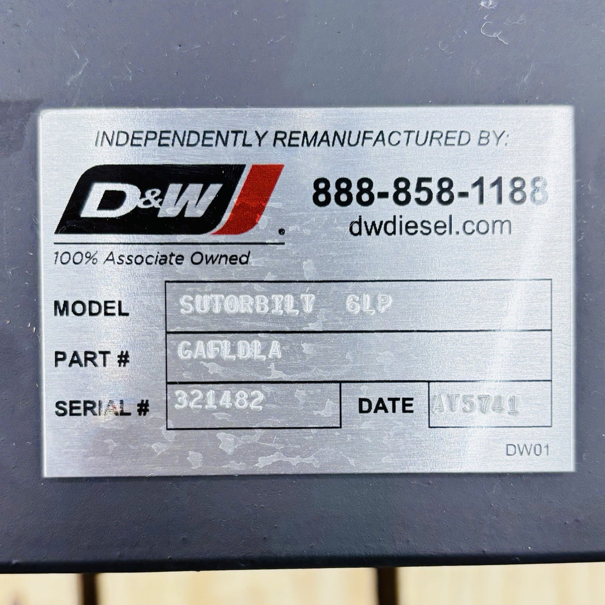 Sutorbilt 6LP GAFLDLA nameplate