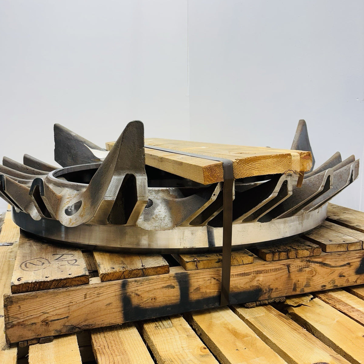 Voith 43-114 43 in blade rotor halves strapped on pallet