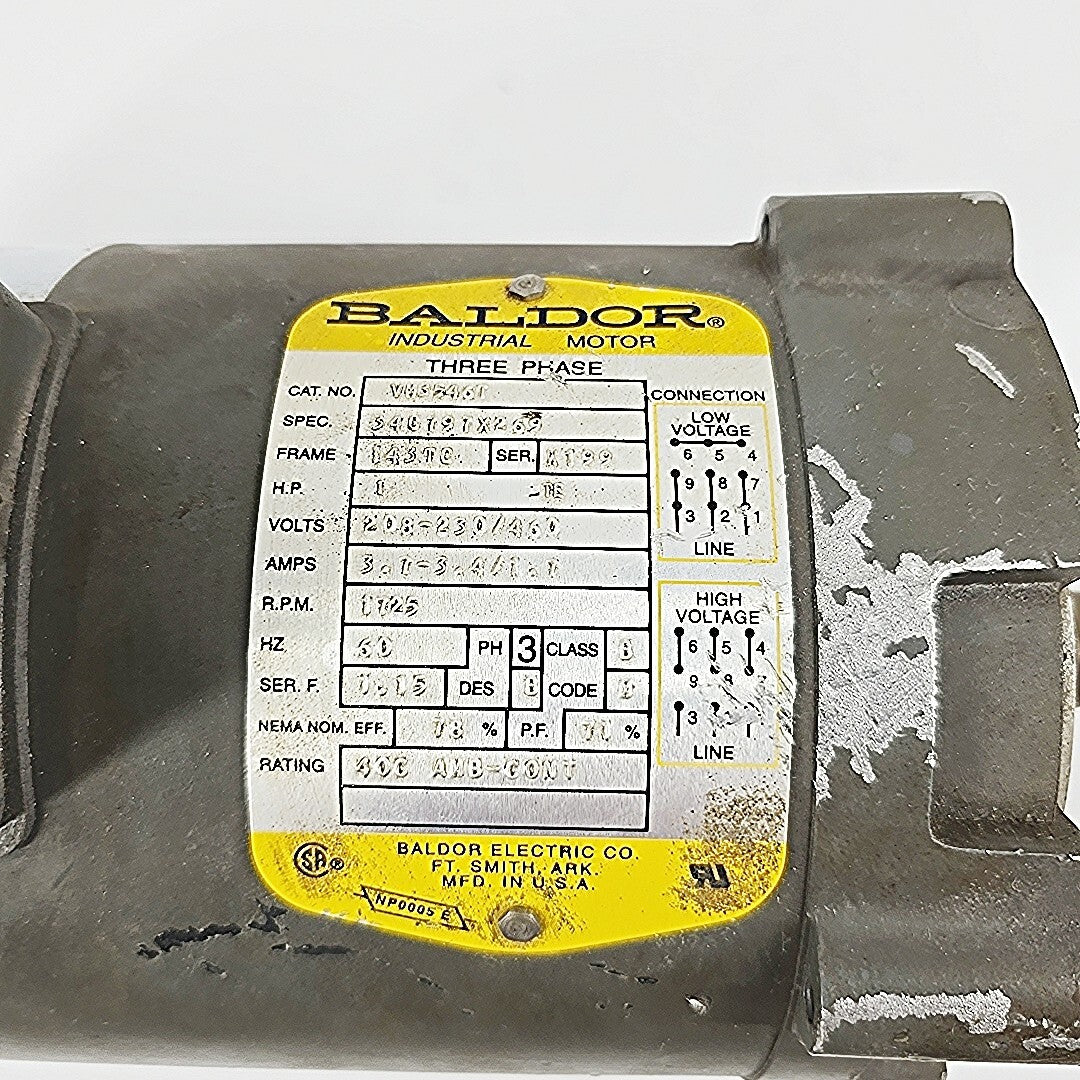 Baldor VM3546T 1HP 1725 RPM Three Phase Industrial Motor 208-230/460 Volts 60Hz
