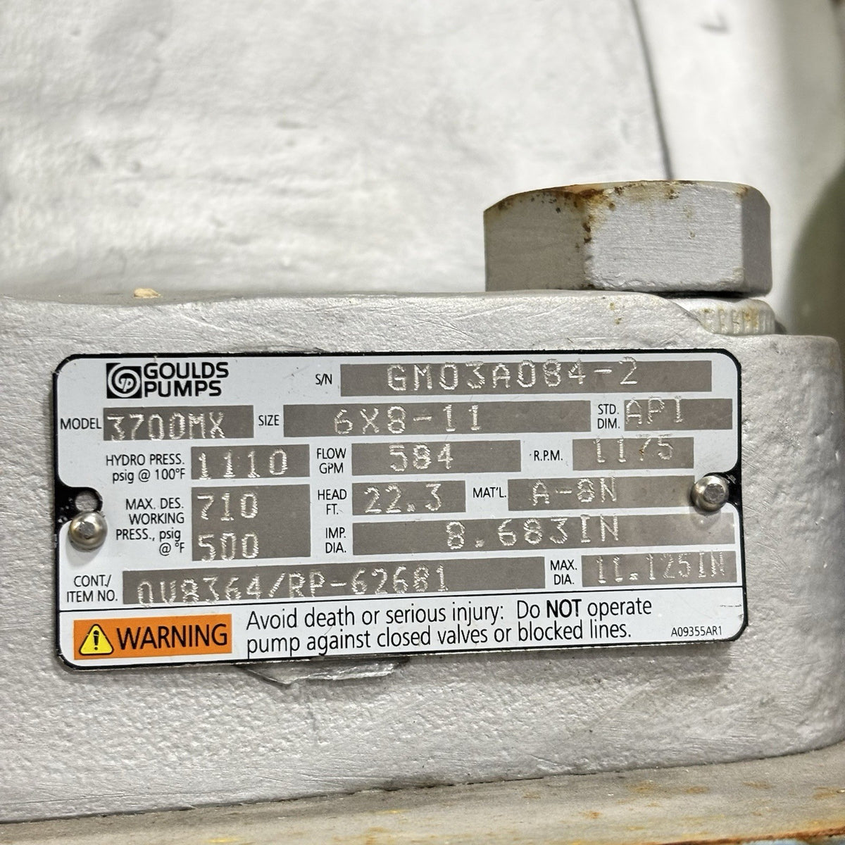 Goulds 3700MX 6 x 8-11 nameplate