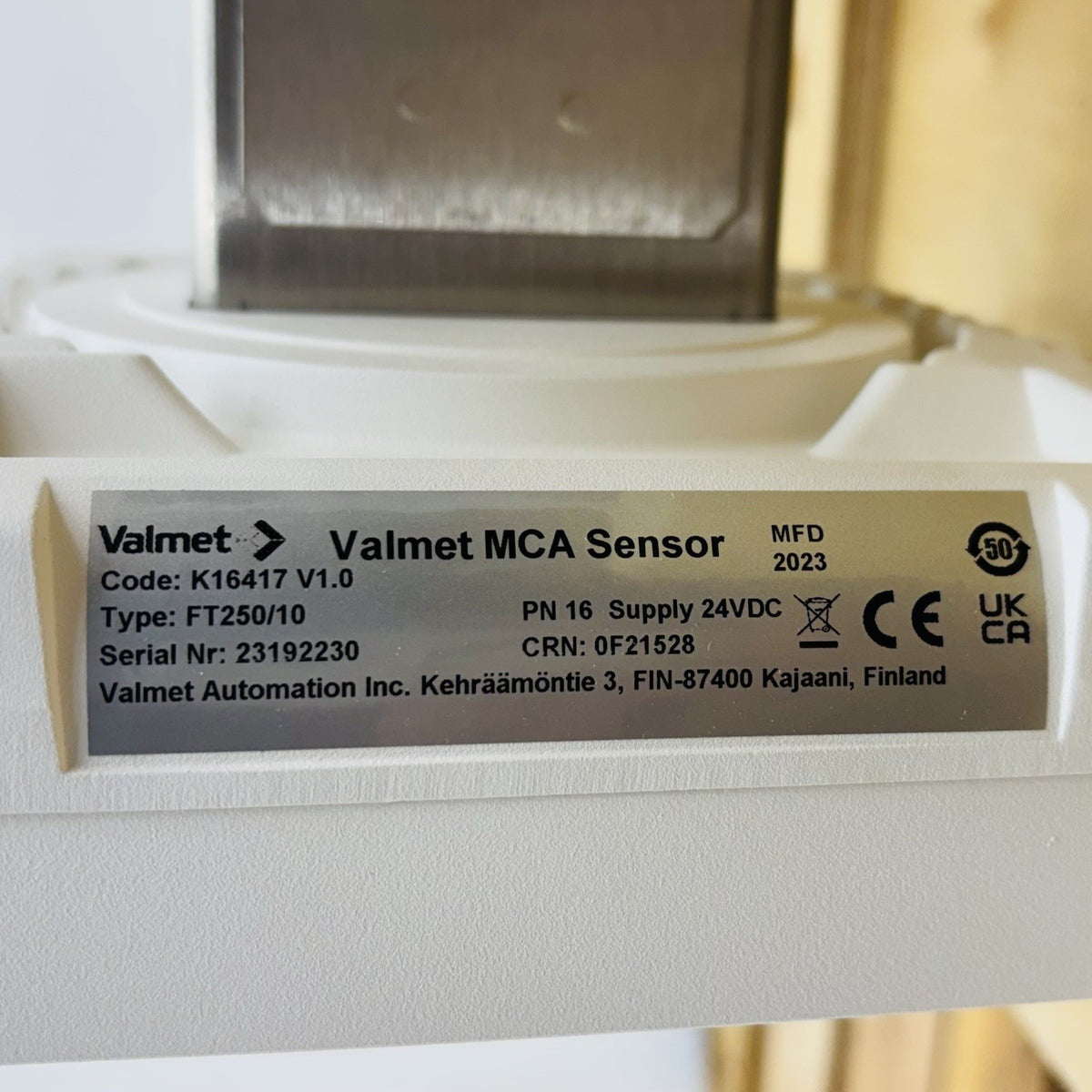 Valmet K16417 V1.0 10 in (250/10) nameplate