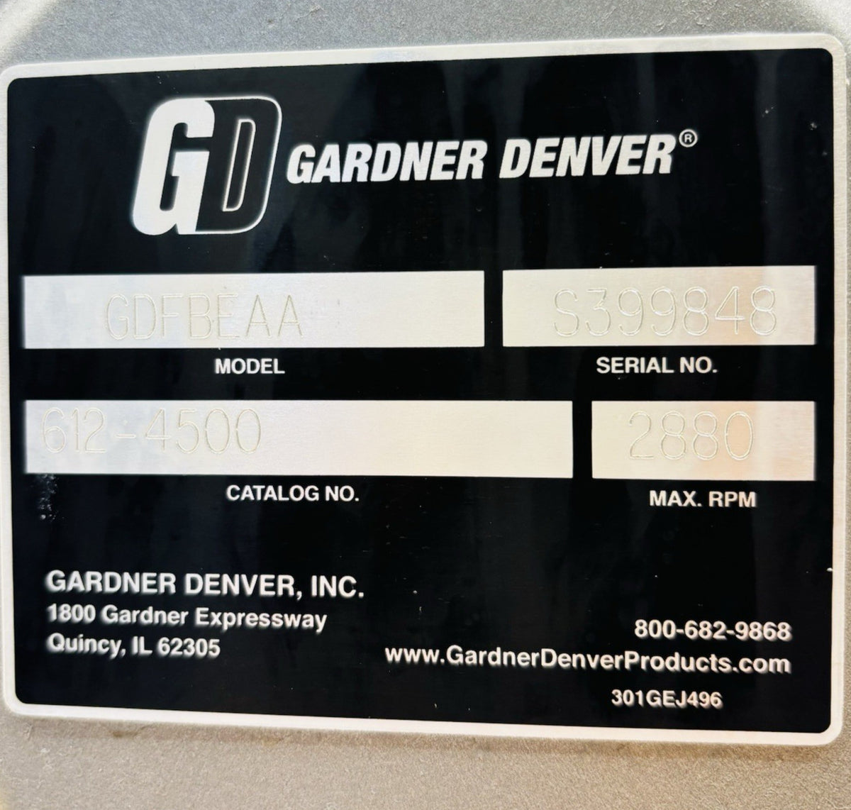 Gardner Denver GDFBEAA nameplate