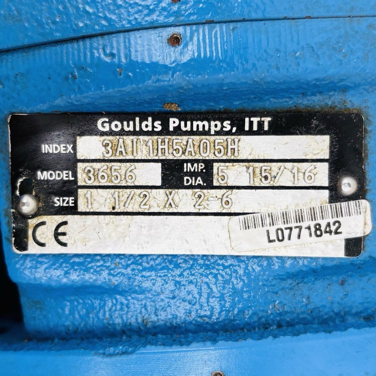 Goulds 3656 1 1/2 x 2-6 data tag