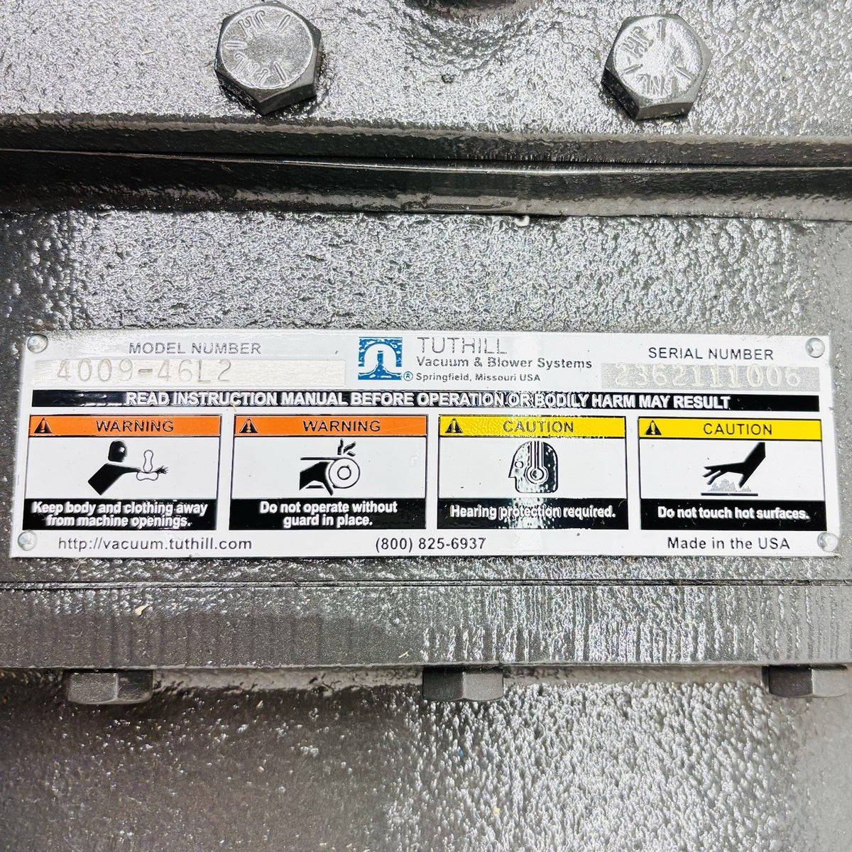 Tuthill 4009-46L2 nameplate