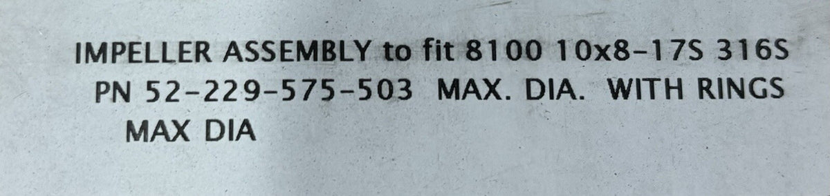 Durco 8100 10x8-17S, P/N 52-229-575-503 10x8-17S nameplate