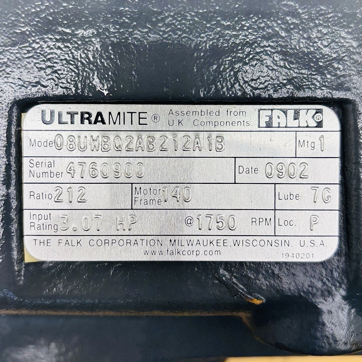 Falk 08UWBQ2AB212A1B nameplate