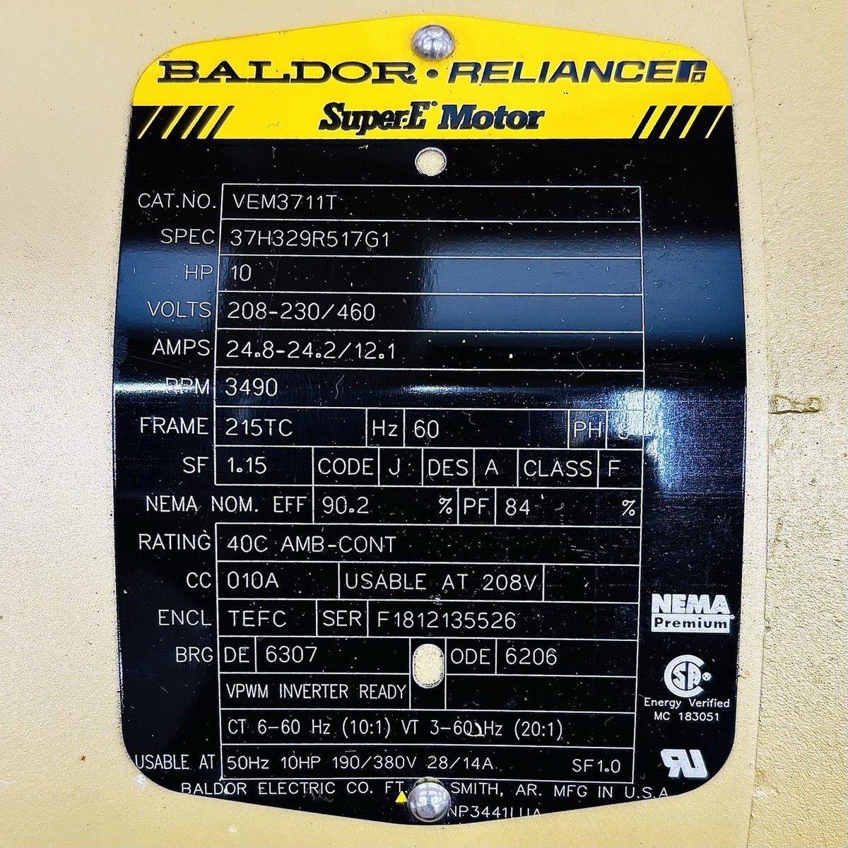 Goulds 15SV4FJ4C60V34 Multistage Pump equipment nameplate