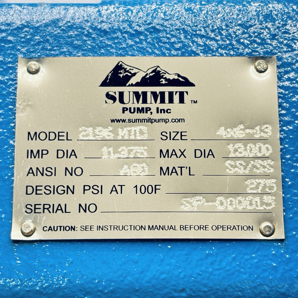 Summit 2196 MTO 4x6-13 nameplate