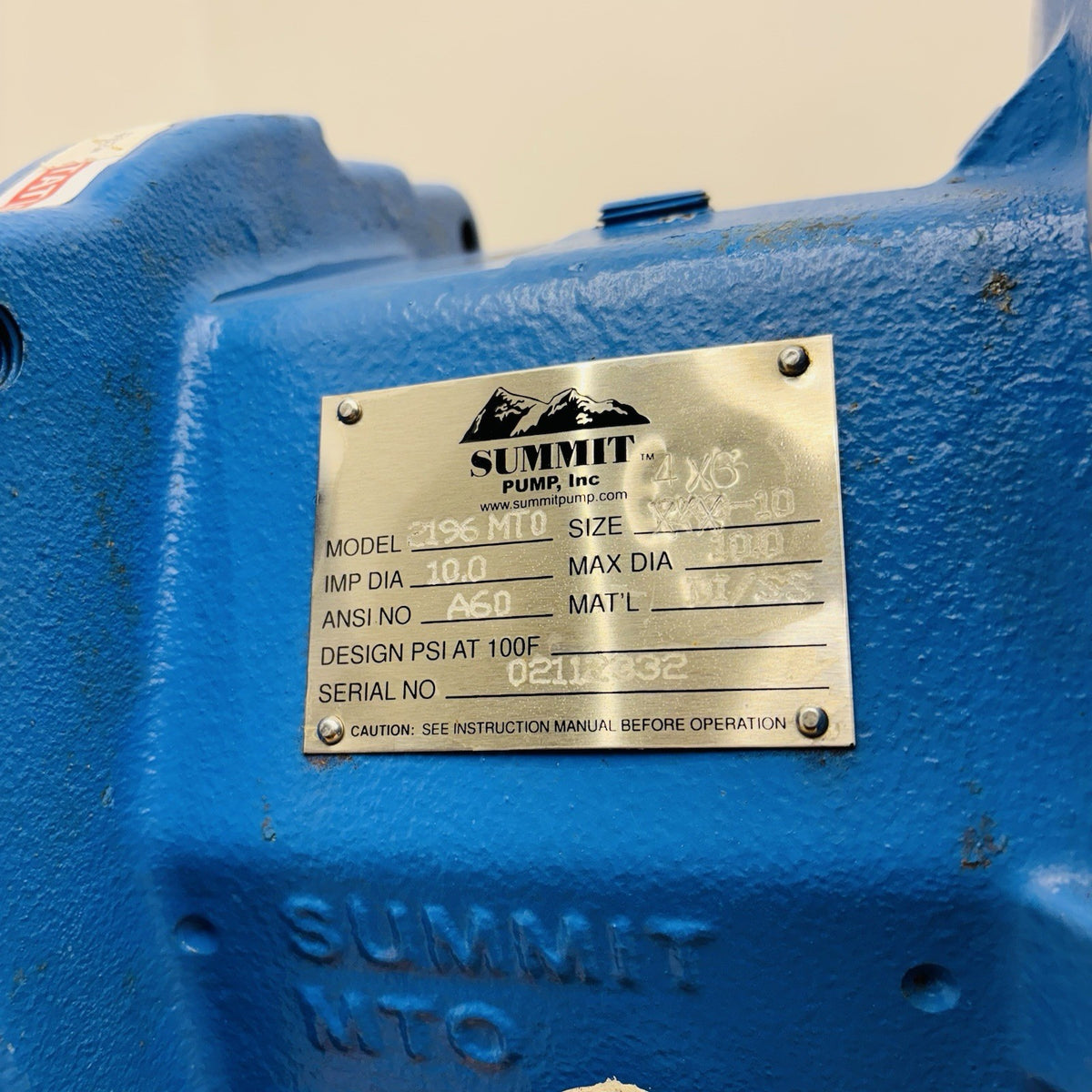 Summit 2196 MTO 4x6-10 nameplate