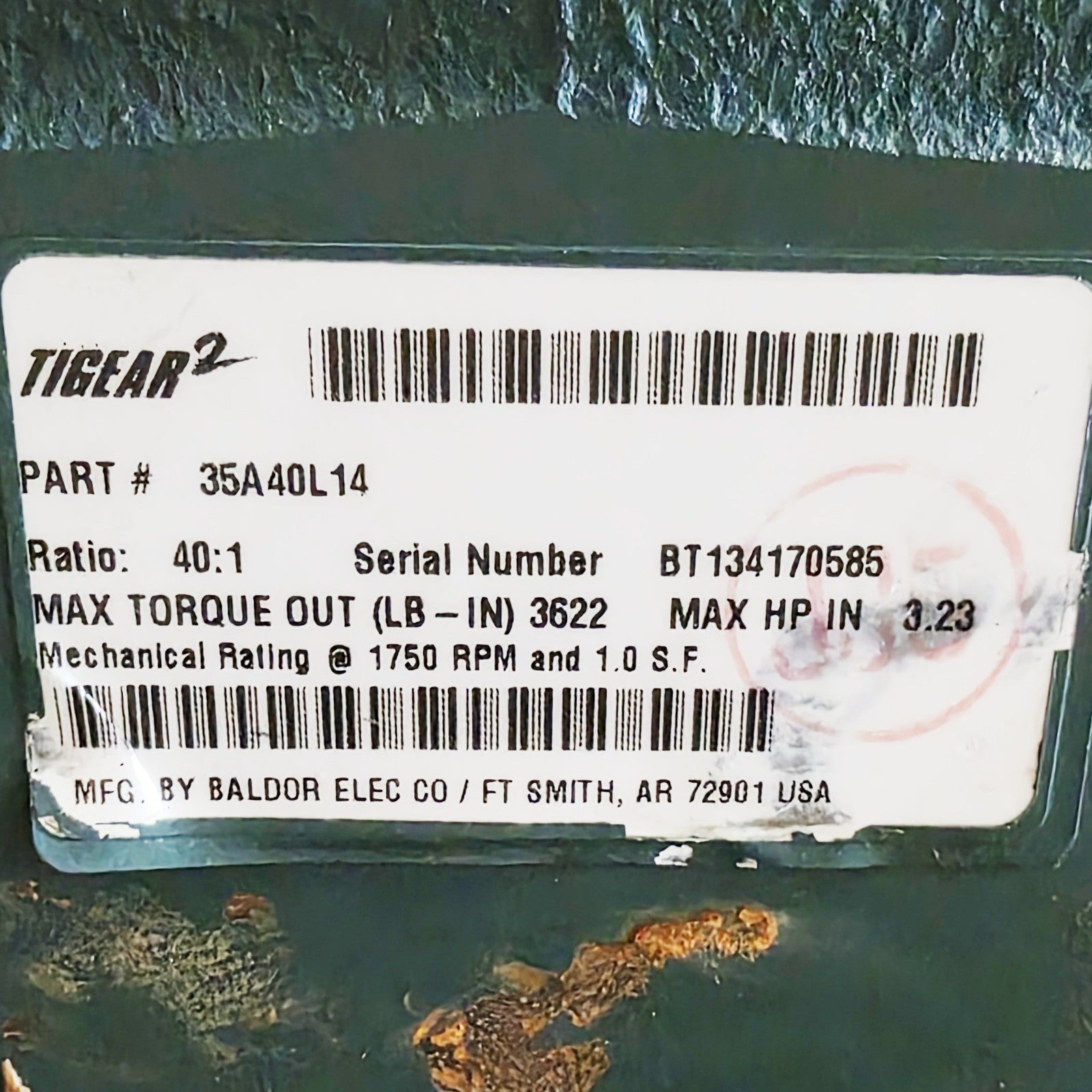 Baldor 35A40L14 data plate