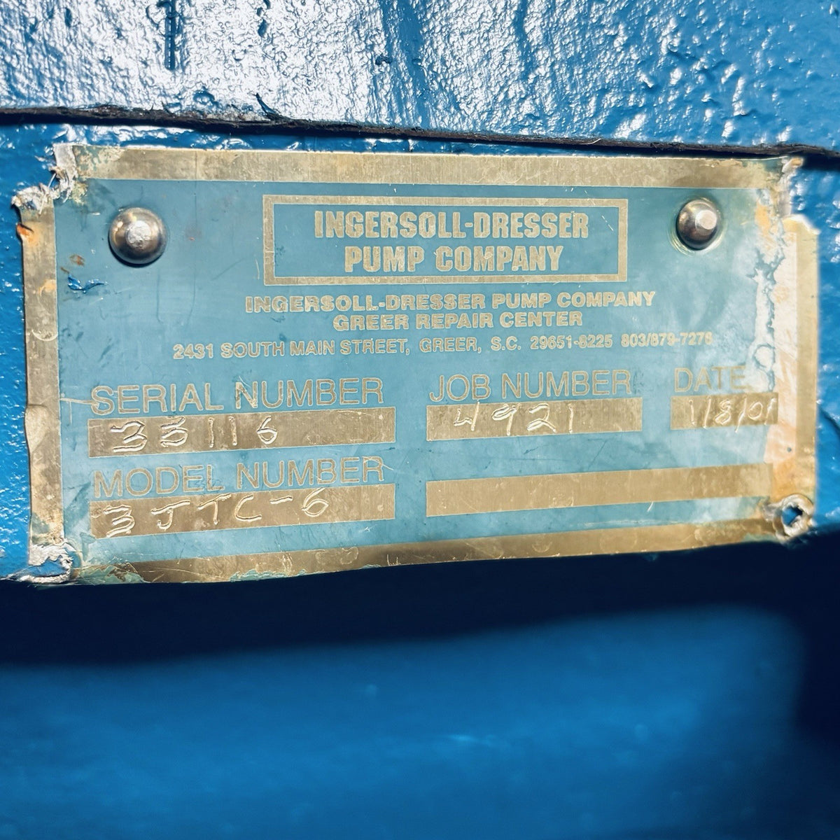 Pacific 3JTC-6 3 in x 6 in nameplate