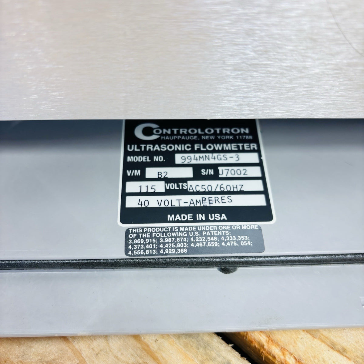 Controlotron 994MN4GS-3 nameplate